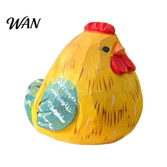 Fairy Tale Style Decoration Hand-Carved Wooden Rooster Figurine Farmhouse Chicken Sculptures Rustic Animal Statue Hand-painted Wood for Home