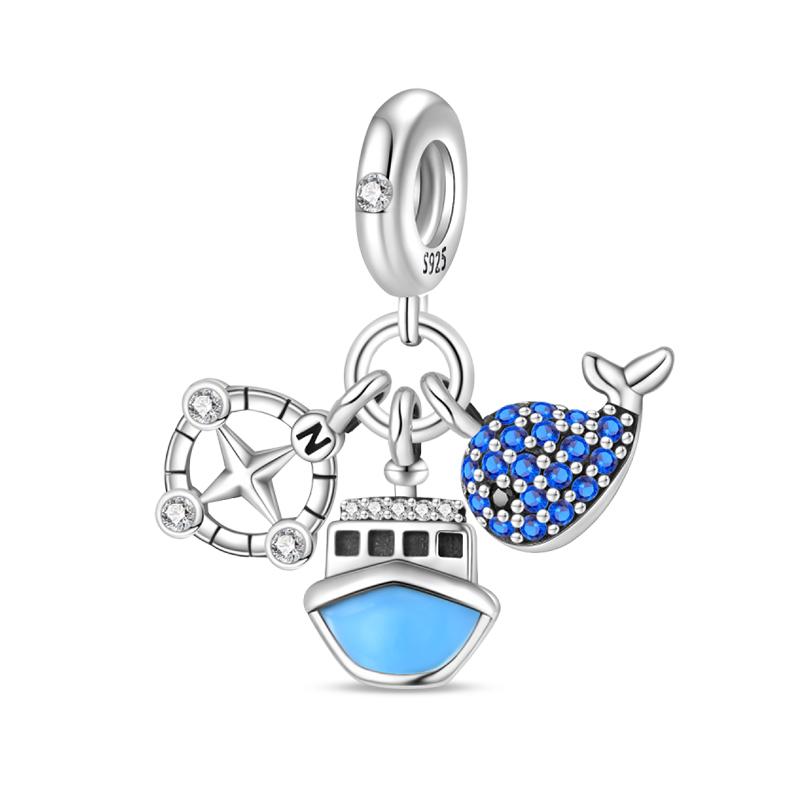 Copper Jellyfish Dolphin Turtle Starfish Shell Luminous Ocean Series Charms Beads Fit 3Mm Original Bracelets Diy Jewelry