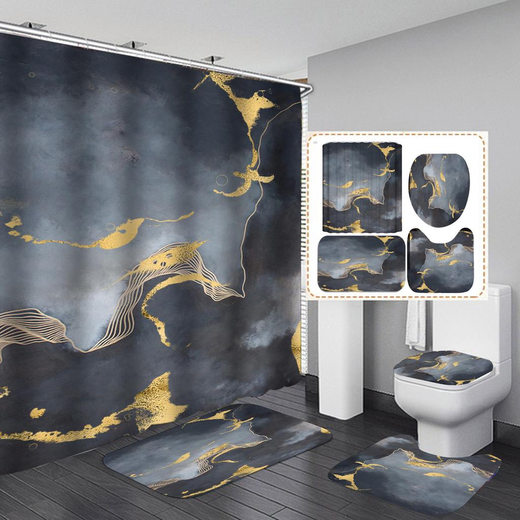 Merry Christmas Bathroom 4Pcs Set Snowman Santa Claus Pattern Waterproof Shower Curtain Toilet Cover Mat Non Slip Rug Home Decor