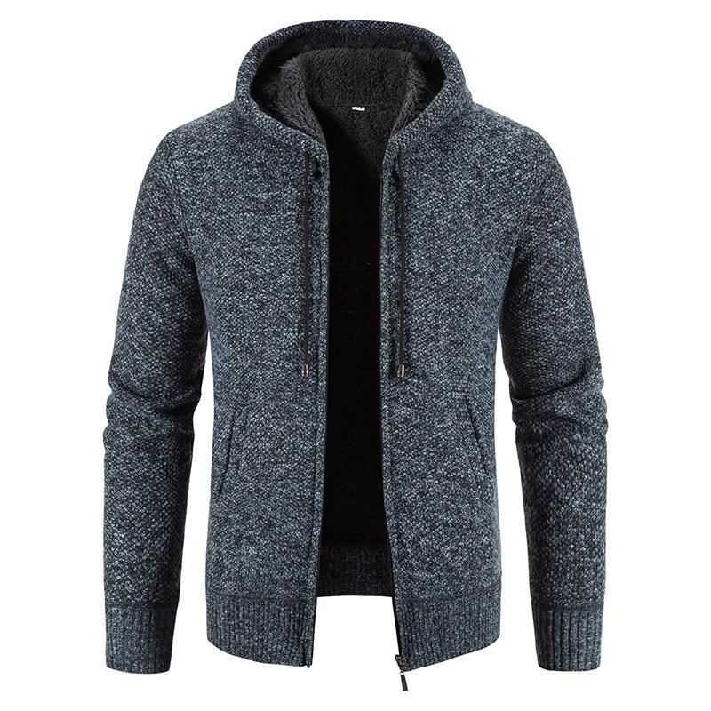 Herren Kapuzen-Fleece-Strick-Cardigan-Pullover