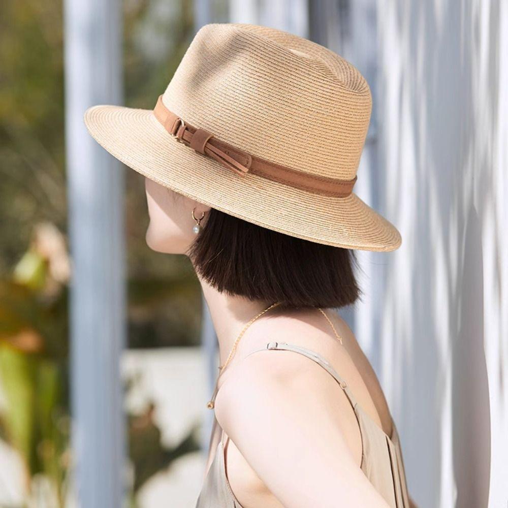 UV Protection Beach Panama Hat Wide Brim Fedora Sun Hat Summer Woven Hat