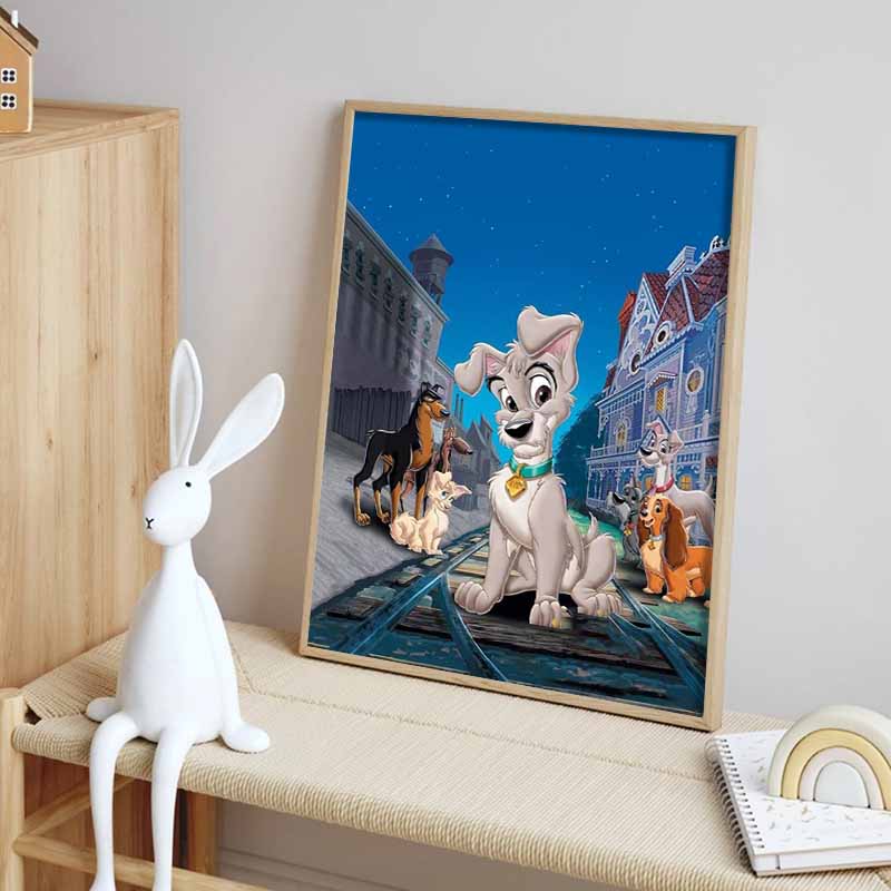 Disney Diamond Painting Lady and The Tramp Art Painting Romantic Art Painting Diamond Mosaic Cross Stitch Diamond Inlaid Room Decoration Gift