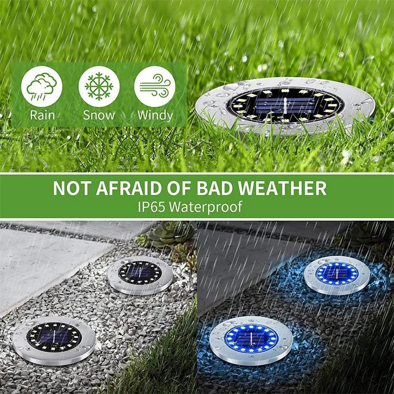 IP68 LED Outdoor Solar Power Ground Light Solar Path Deck Lights Underground Light Yard Driveway Lawn Garden Decor Lighting