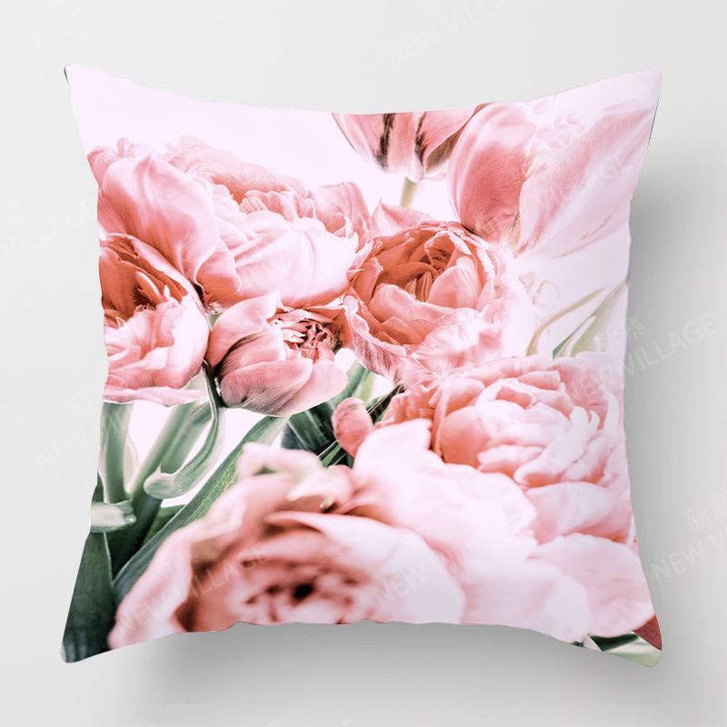 Home Decor Pink Peonies Floral Digital Print Pillow Cover Pattern Cushion Cover Suitable For Sofa Bedroom Car Pillow Cover