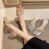 Fashion Women Design Chunky Heels Crystal Pointed Toe Slippers Fashion Thin Heels Sandals Spring Summer New Shallow Casual Dress Pumps