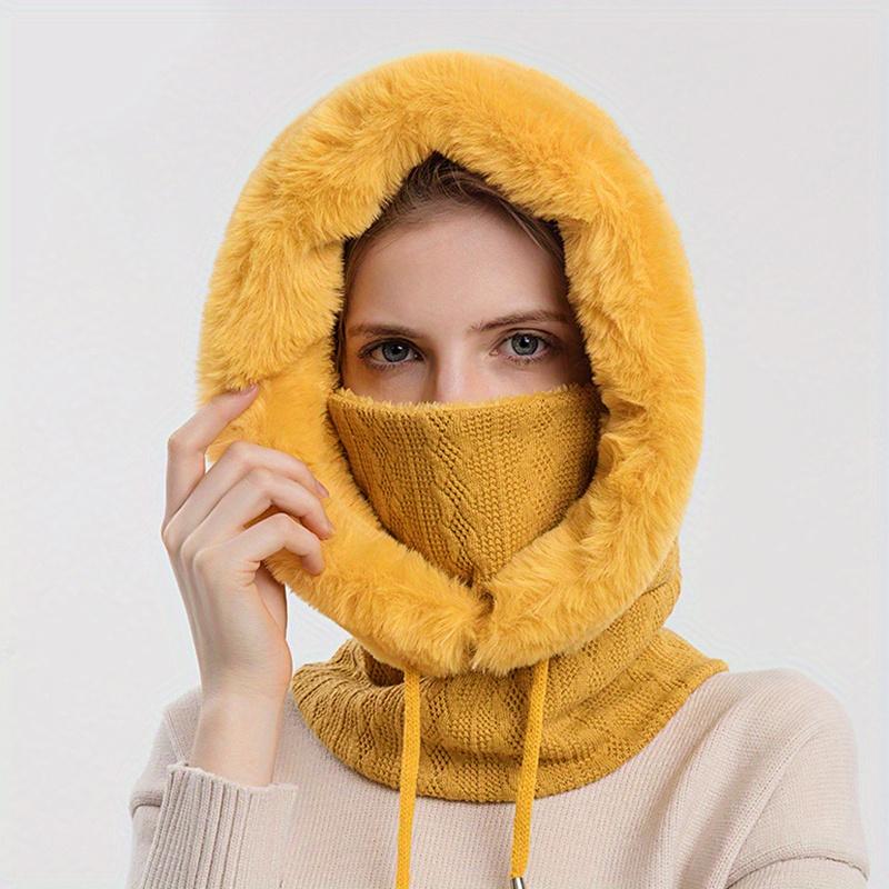 Vinter varm fuzzy lue tykk ensfarget balaclava plysj foret kaldsikker utendørs ski luer Beanies for kvinner
