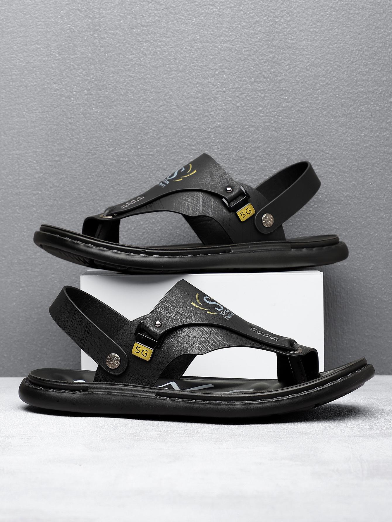 

Чоловічі сандалі з м якою підошвою з відкритим носком однотонні нековзні сандалі-комбінезони модні універсальні зручні дихаючі пляжні туфлі 48 чорний