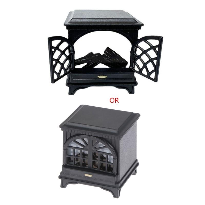 

1:12 Scale Dollhouse Fireplace with LED DIY Miniature Dollhouse Decorations Furniture Handmade Crafts Accessories Toy чёрный