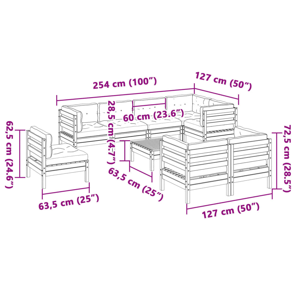 9-teiliges Gartensofa-Set mit Kissen Massives Douglasienholz