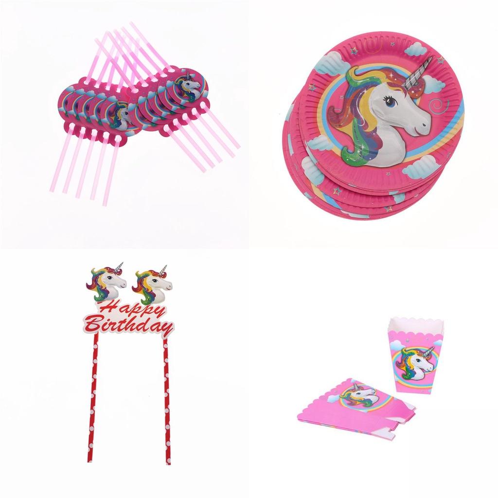 Magical Unicorn Kids Birthday Party Supplies Featuring Colorful Plates Cups And Banners