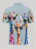 Printed Design (Not Textured) - 2026 Summer New Arrival Men's Plus Size Polo Shirt with Colorful Giraffe Print, Short Sleeve Casual Summer Golf