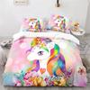 Cartoon Unicorn Floral Rainbow Girl's Eyelash Comfortable Duvet Quilt Cover Pillowcase Bedding Set Children Bedroom Home Textile