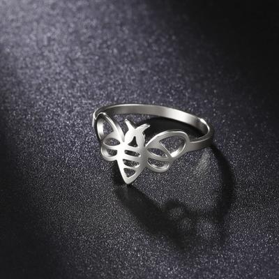 Titanium Steel Hollow Bee Design Ring Fashionable Unisex Jewelry Accessory