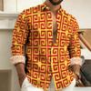 Men's Long-Sleeved Polo Shirt, Vintage Print Style with Greek Key Pattern, Elegant, Comfortable, and Stylish Men's Top