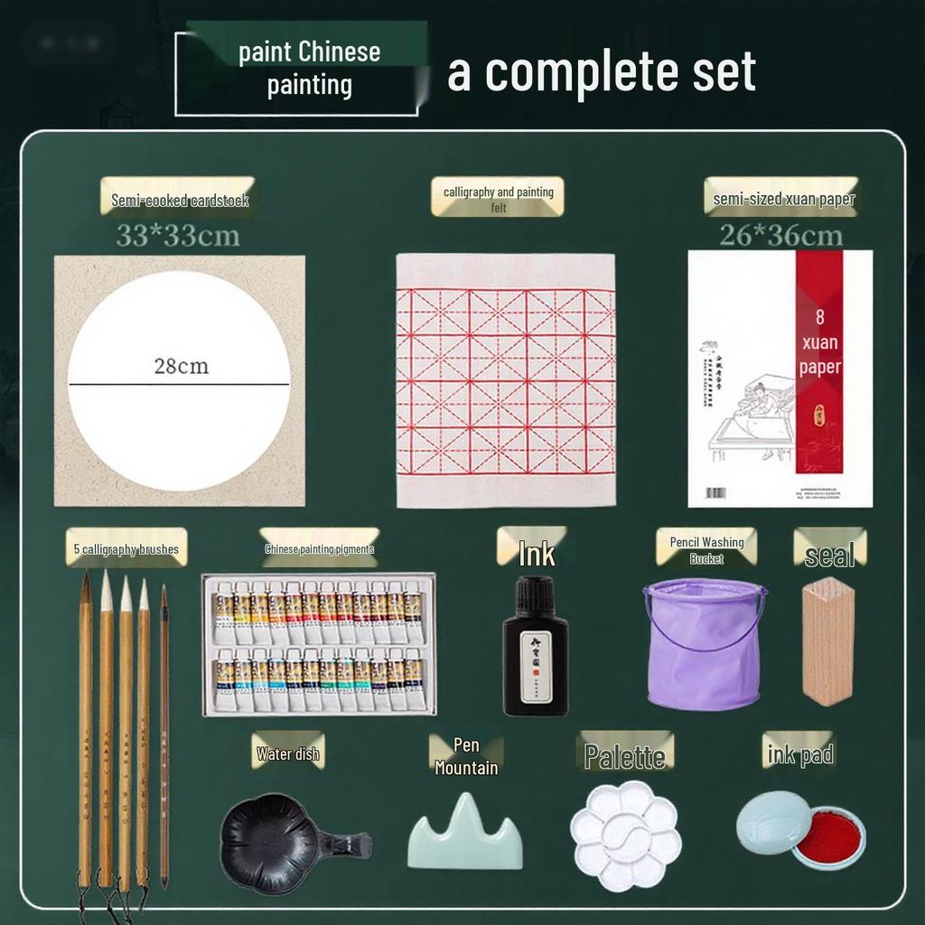 Chinese Painting Starter Kit for Elementary Students: 12-24 Color Pigments & Supplies Set