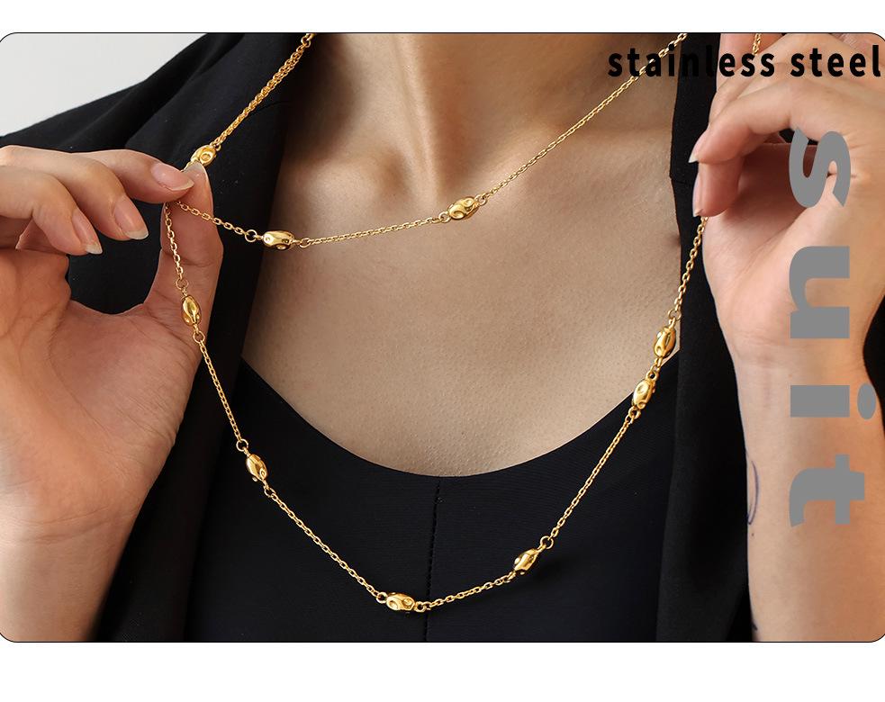 European & American Long Double-Layered Beaded Sweater Chain, Titanium Steel Clavicle Chain for Women, Simple & Versatile Design
