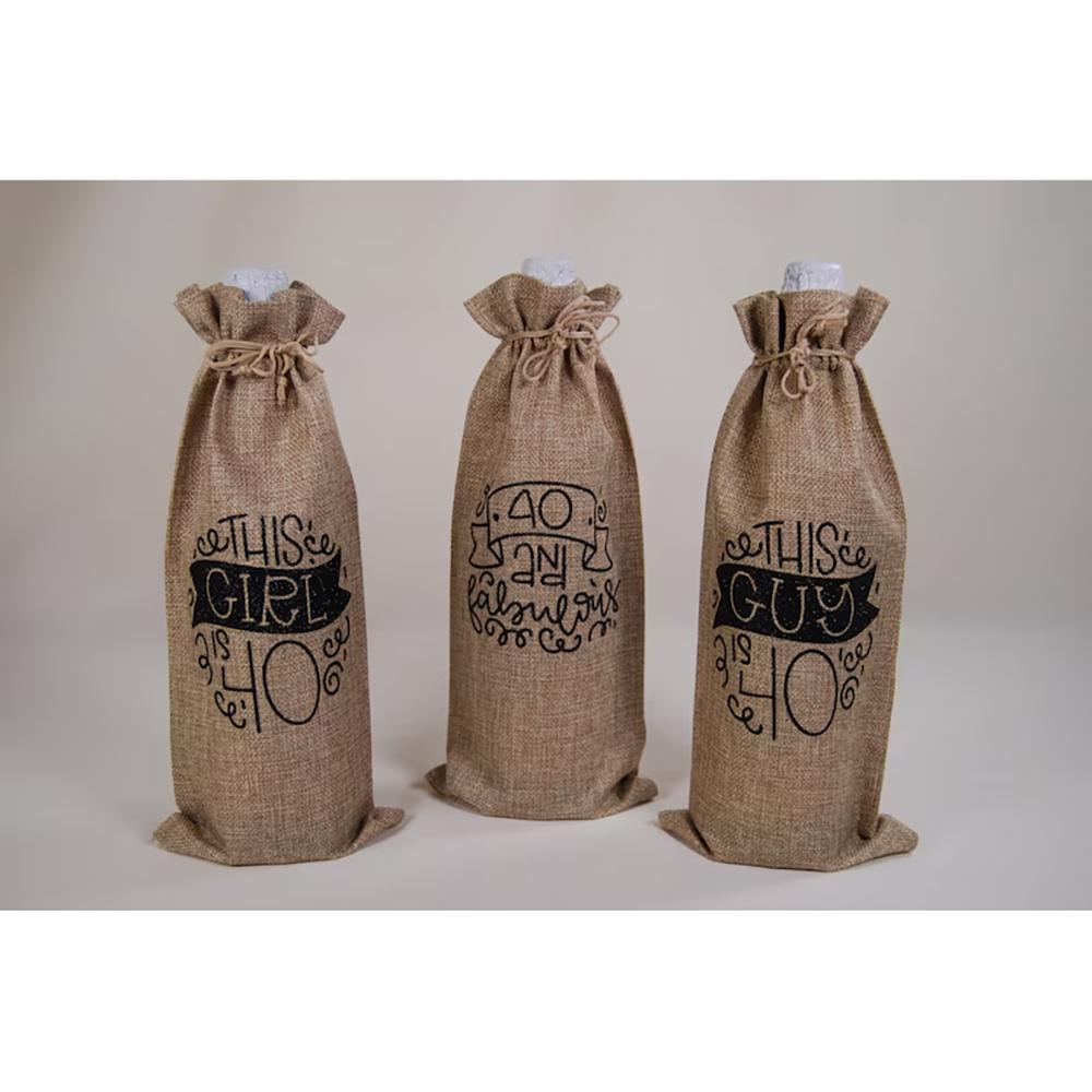 

3Pcs 40th Birthday Burlap Wine Gift Bag Reusable Gift Bag Drawstring Bottle Bag Birthday Party Table Decor Supplies Souvenirs 3pcs 15x35cm