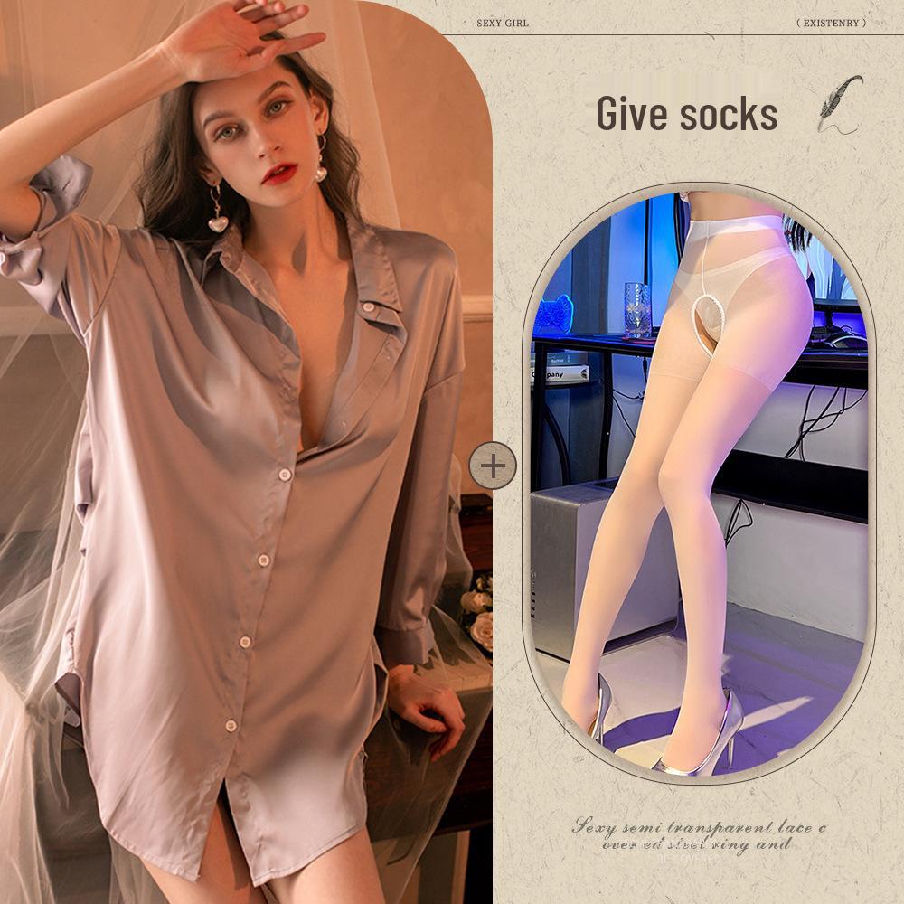 Übergröße Spitze Mesh Boyfriend Hemd - Sexy Dessous Loungewear für Frauen