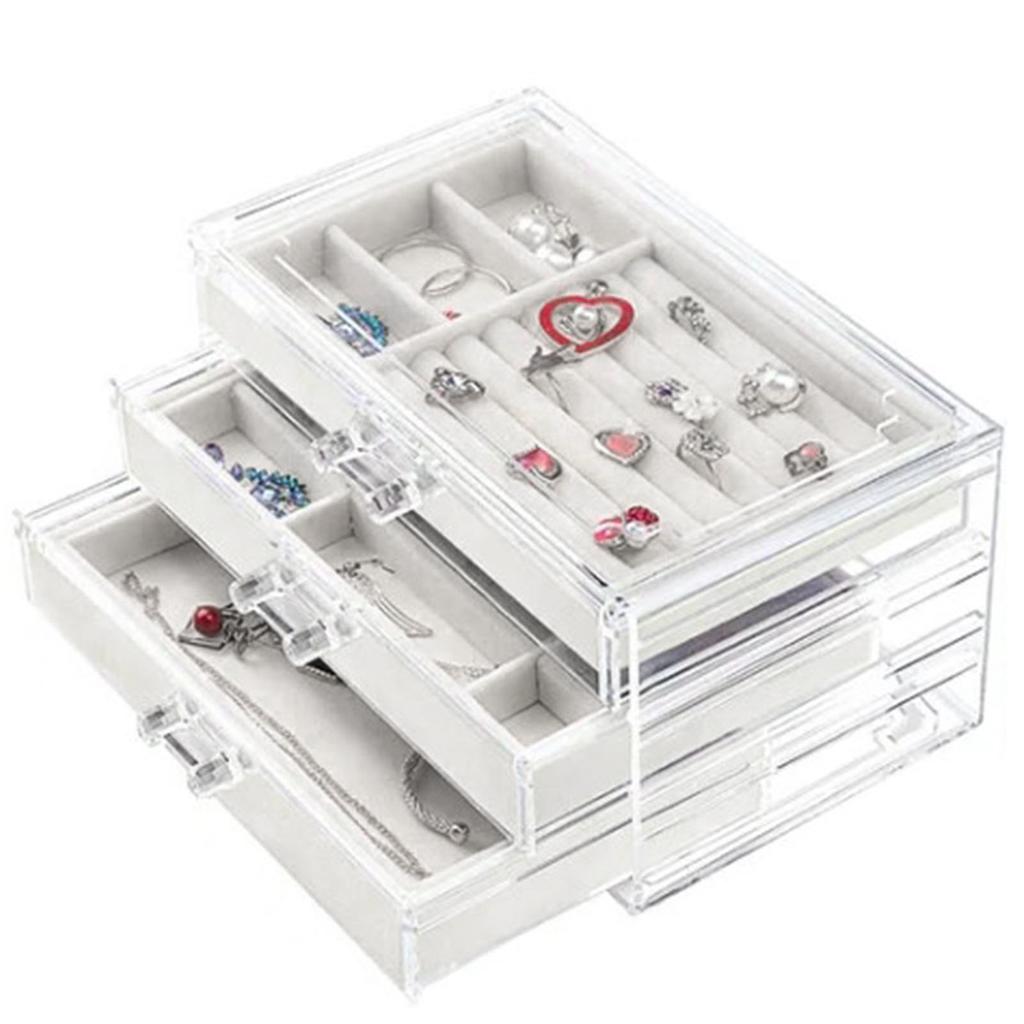 Drawer Type Jewelry Storage Box 3 Layer Organizer Earring Ring Bracelet Dustproof Box Holder
