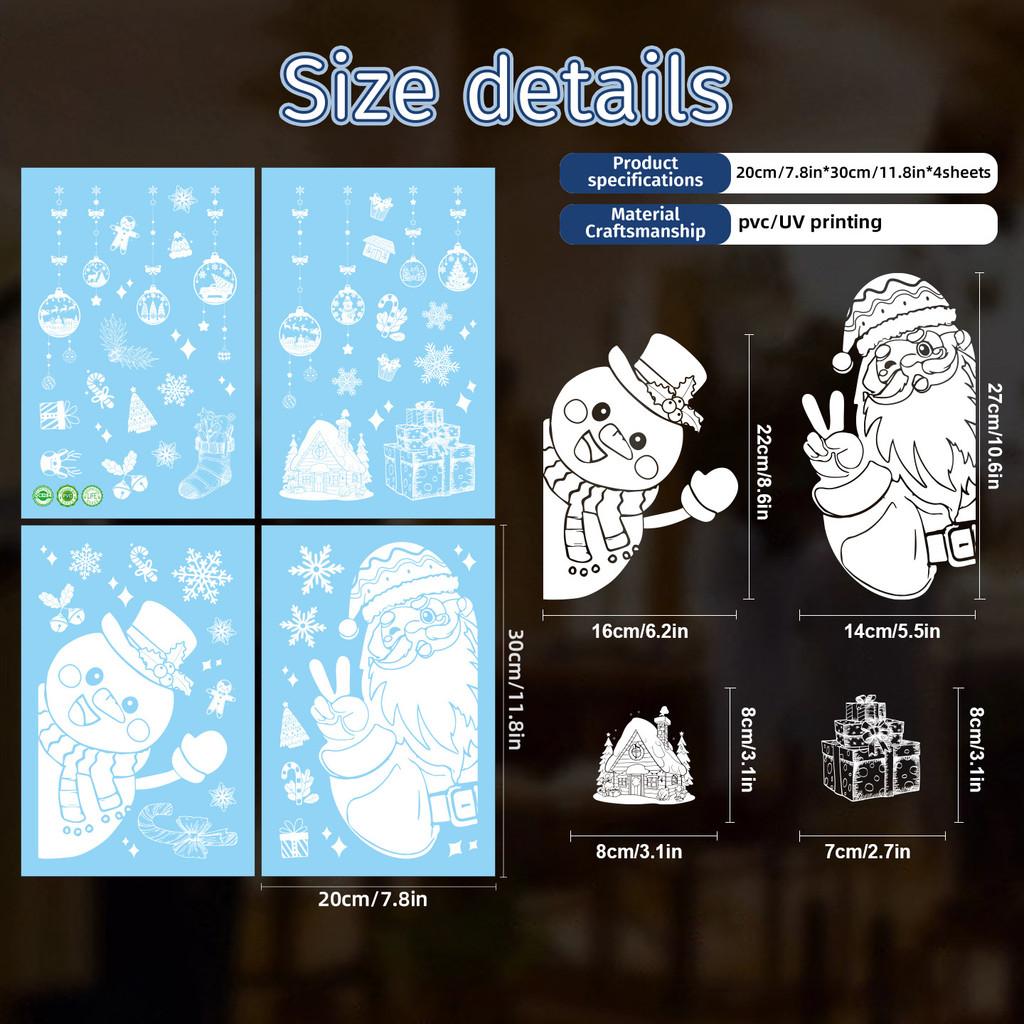 And Snowflake Christmas Santa Static Decal With Snowman For Window Decoration