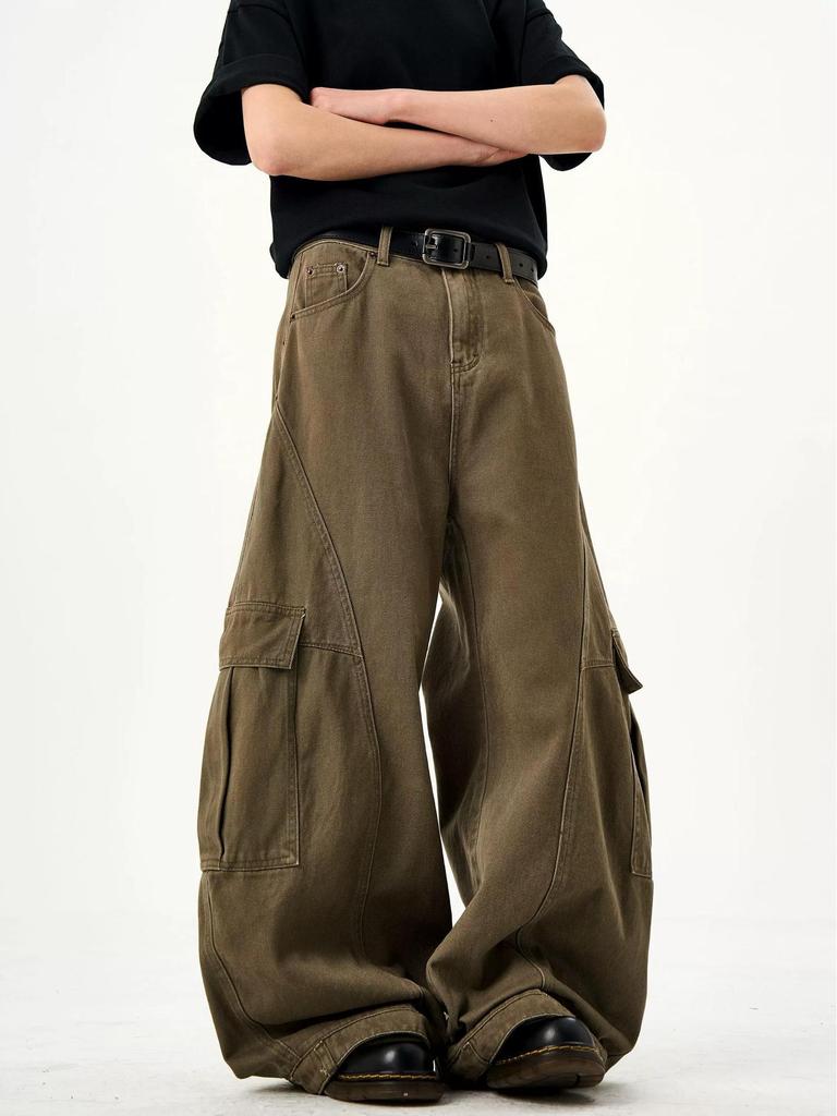 FansiYu 2025 Autumn High-Waisted Loose Straight Leg Cargo Jeans for Women