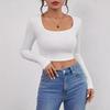 European & American Slim Fit Crop Top with Super Long Sleeves