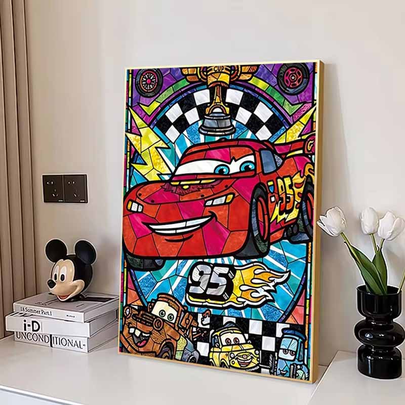 Disney Diamond Painting Cars Stained Glass Style Art Illustration 5D Cross Stitch Hanging Print 5D Puzzle Mosaic Embroidery Home Decoration
