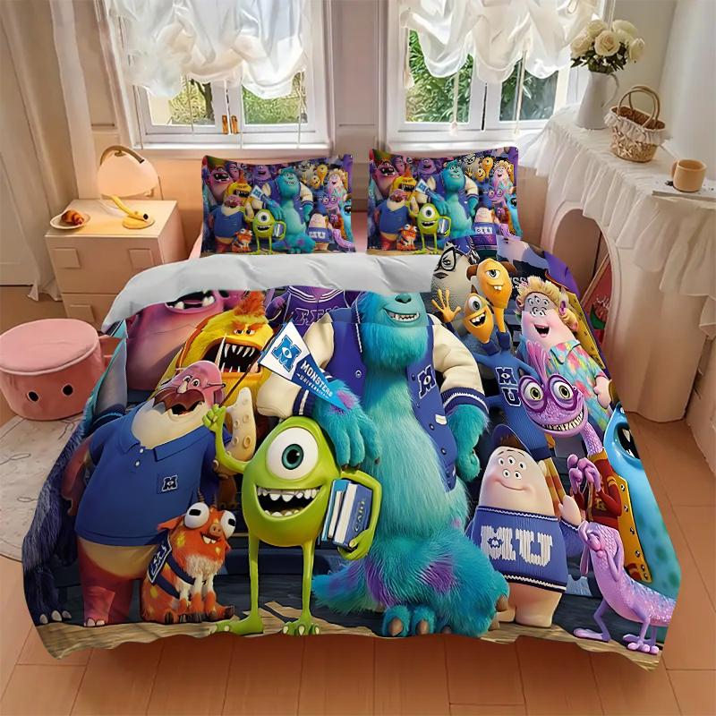 Monsters University Mascot Squad Printed 3pcs Bedding Set Soft Microfiber 1 Duvet Cover And 2 Pillowcases Home Bedroom Decor Xmas Gift Q1791