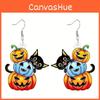 Cat Halloween Themed Pumpkin Skull And Dog Pattern Women Earrings Acrylic