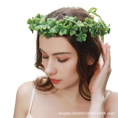 Clover Wreath Headwear, Party Decoration, Shooting Forest Green Plants, Lucky Grass, Photography Hair Accessories Props