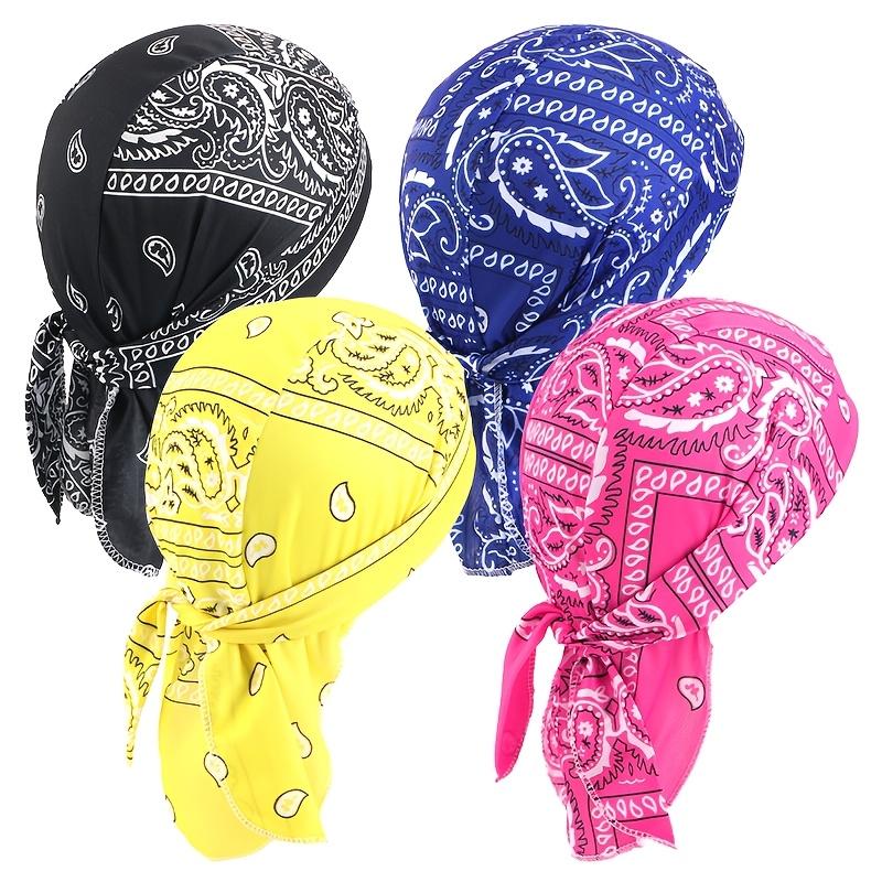 4Pcs Cashew Amoeba Print Elastic Pirate Hat, Rapper Bandana Head Wrap, Print Pattern Placement Random