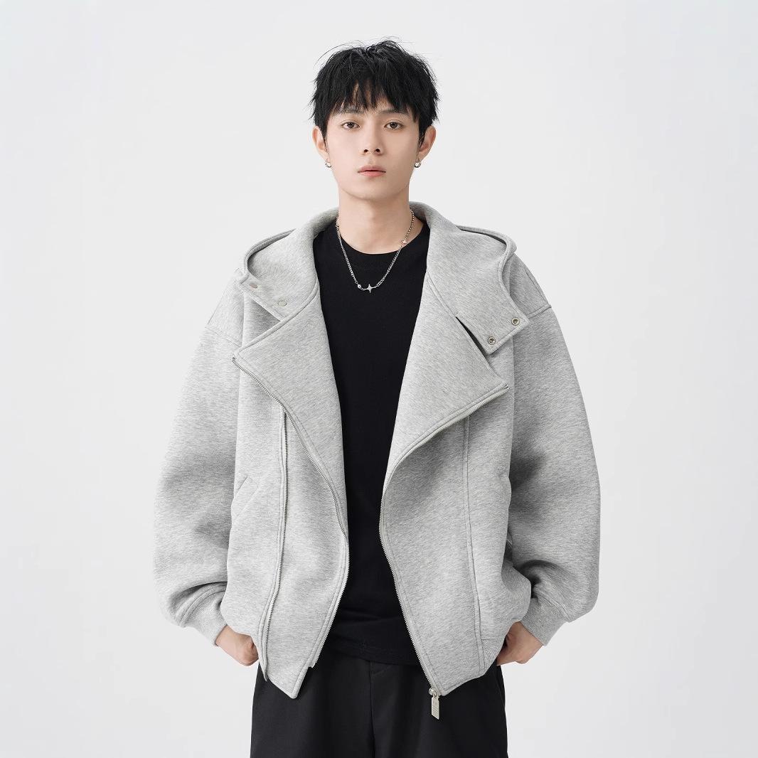 

American Unisex Double Zipper Hoodie: Spring Heavyweight Trend Brand Design Emotion Jacket L чорний