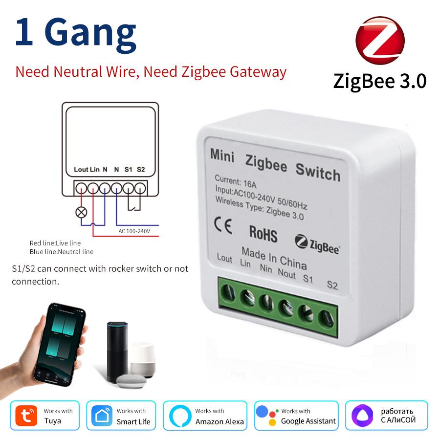 

Mini Tuya ZigBee 3.0 Smart Switch 100-240V 1/2/3CH Smart Home Module Breaker Smart Life App Alexa Google Home Voice Control