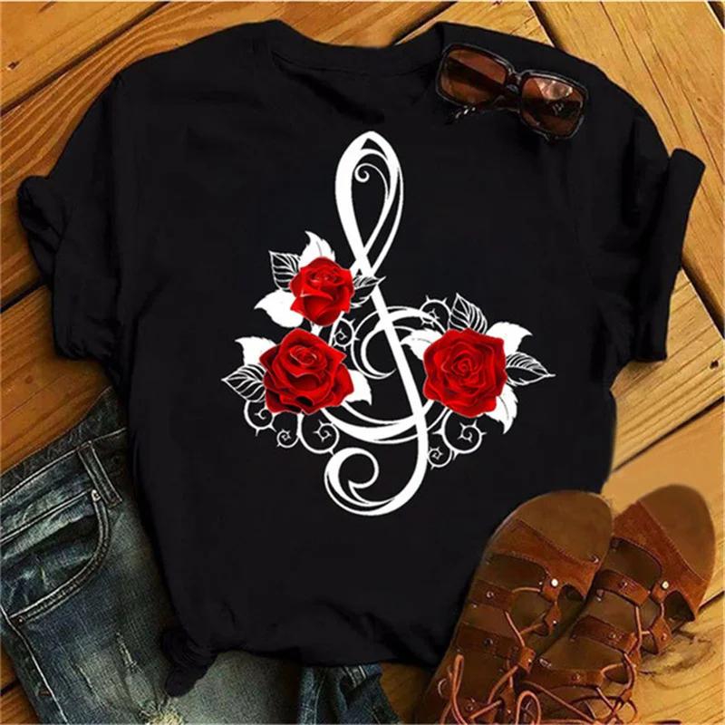 Women's T-shirt Fashion Creative Flower Printed T-shirt Casual T-shirt Short Sleeve Women's T-shirt