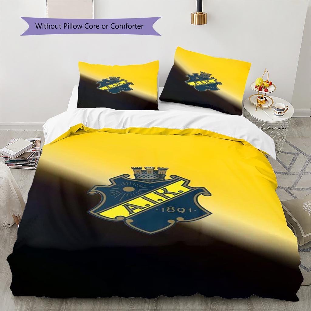 AIK Football Pattern Bedding Set Quilt Cover Pillowcase Home Decor Gift (1 * Duvet Cover + 2 * Pillowcase, Without Core)