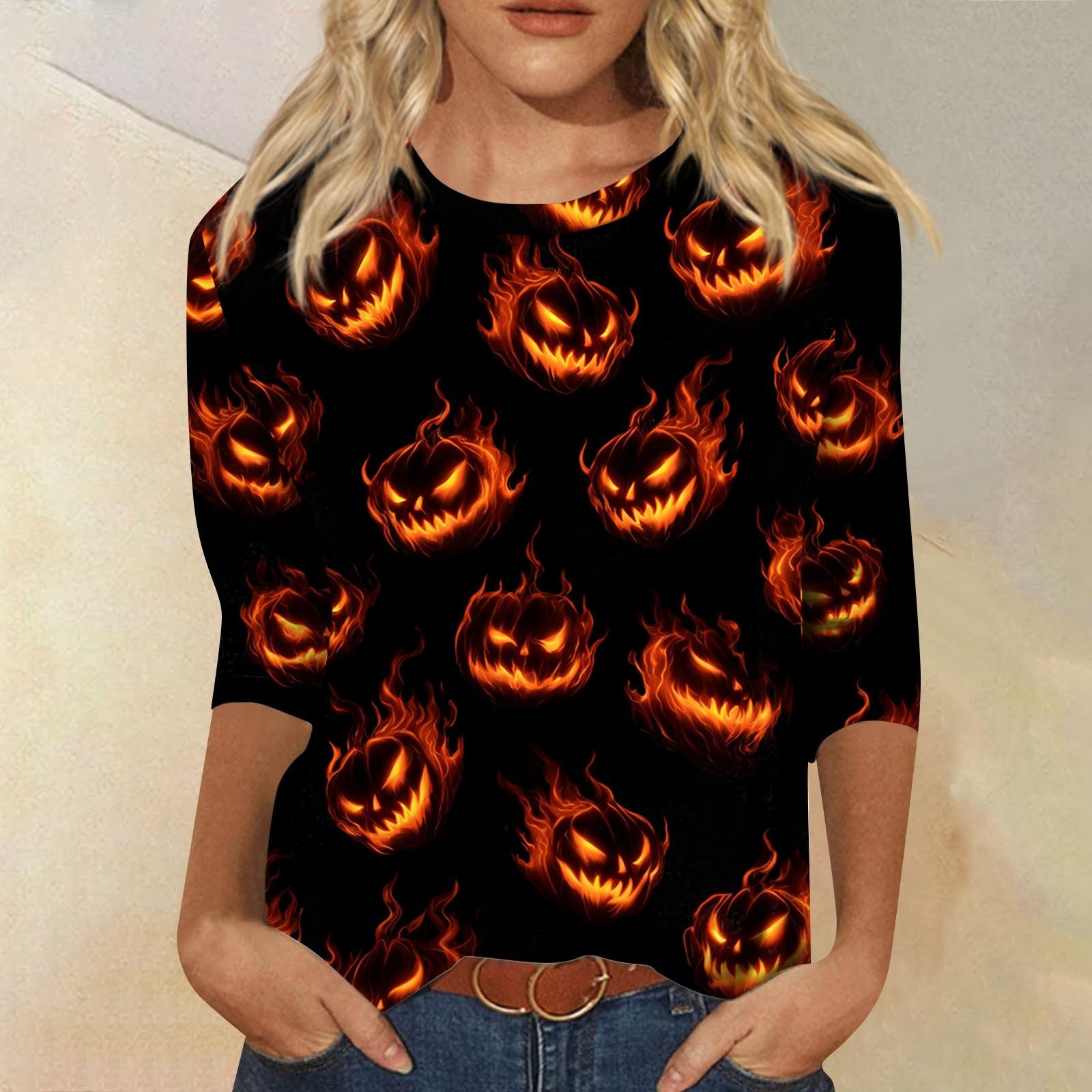 

Женские топы Рубашка с рукавом три четверти V-образный вырез Свободная повседневная рубашка Футболка с принтом XXXL чёрный