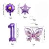 New Purple Butterfly Flower 32 Inch Digital Aluminum Film Balloon Set for Children's Birthday Party Decoration Scene Arrangement
