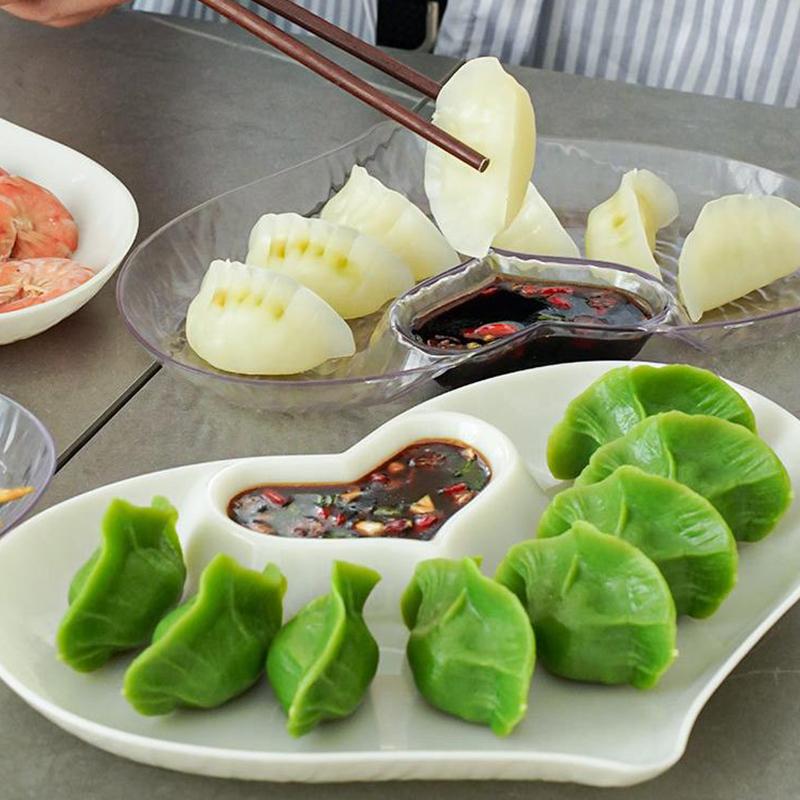 Herzform Plastik Knödelplatte mit Essigschälchen Essigschälchen Sushi Frühstück Trockenfrüchte Snack Muschel Knochenspuckschale