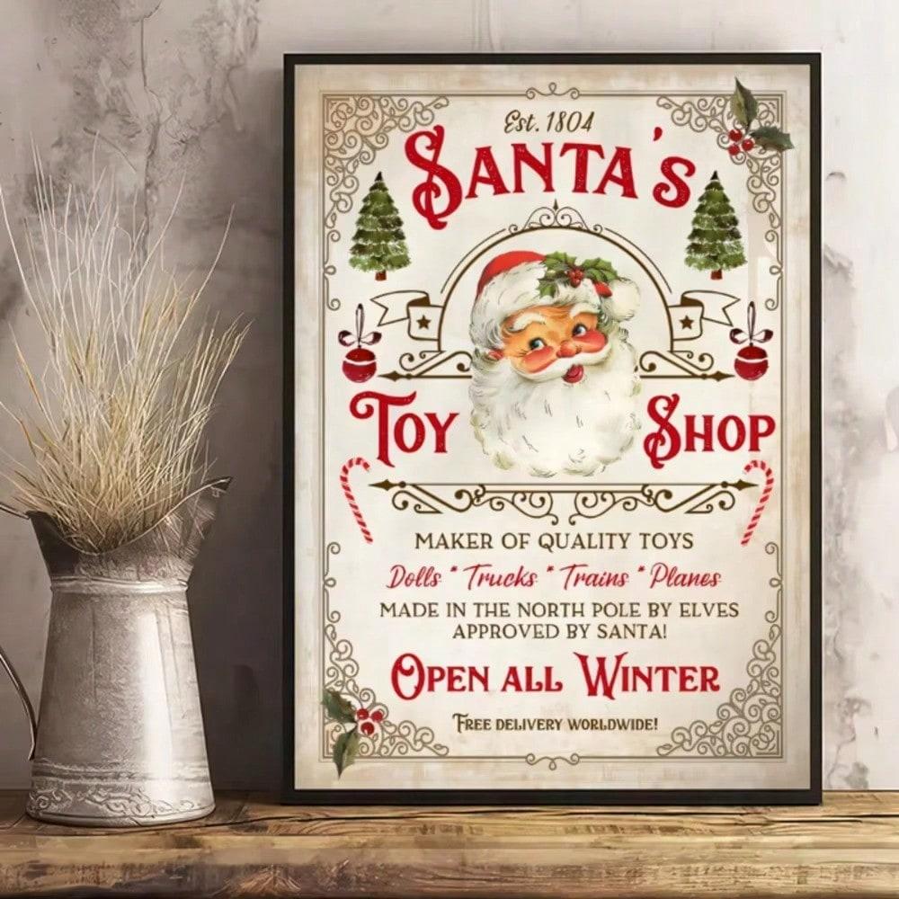 

Retro Santa Claus Toy Shop Canvas Poster 1pc Frameless Christmas Tin Sign Wall Art Home Living Room Decor 20X30 різнокольоровий