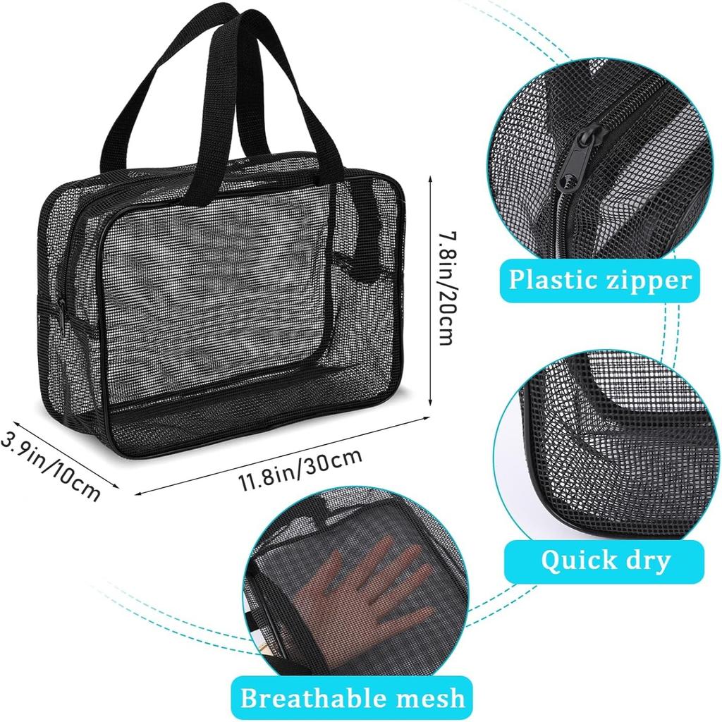 Portable Large Capacity Mesh Shower Bag Multifunctional Toiletry & Cosmetic Storage Caddy Tote for Travel & Bathroom