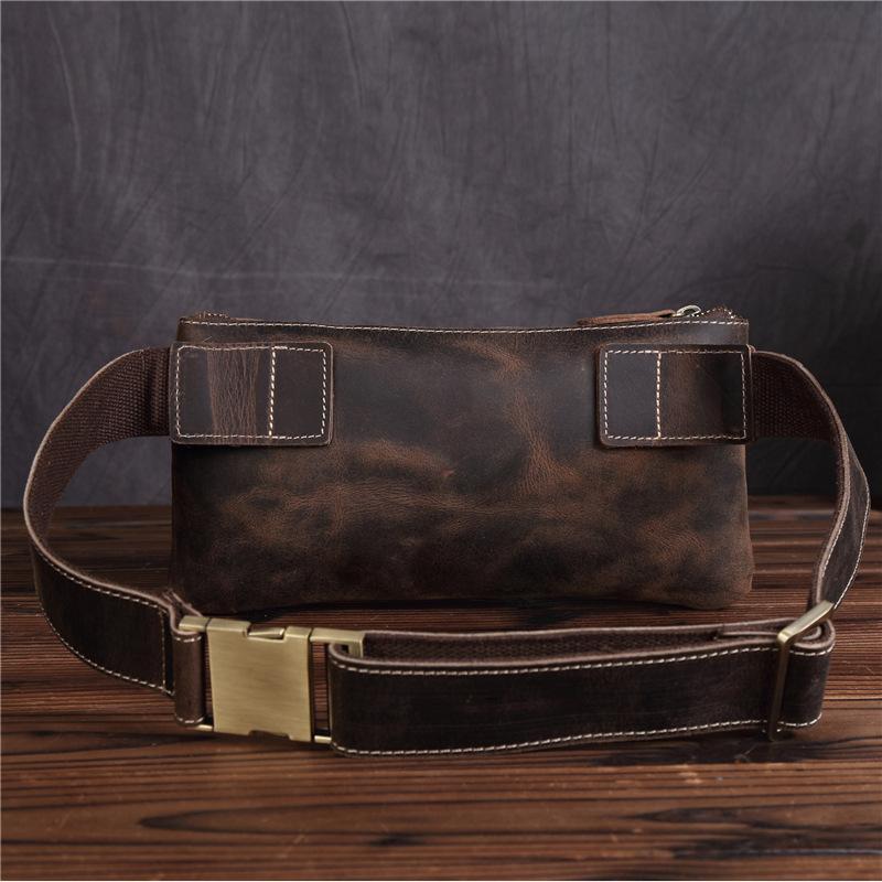 Sac banane, Cuir Véritable, Bandoulière Décontractée Homme, Cuir de Vachette Superposé, Caisse Enregistreuse Multifonctionnelle, Sac pour Téléphone Portable, Sac Rétro Décontracté