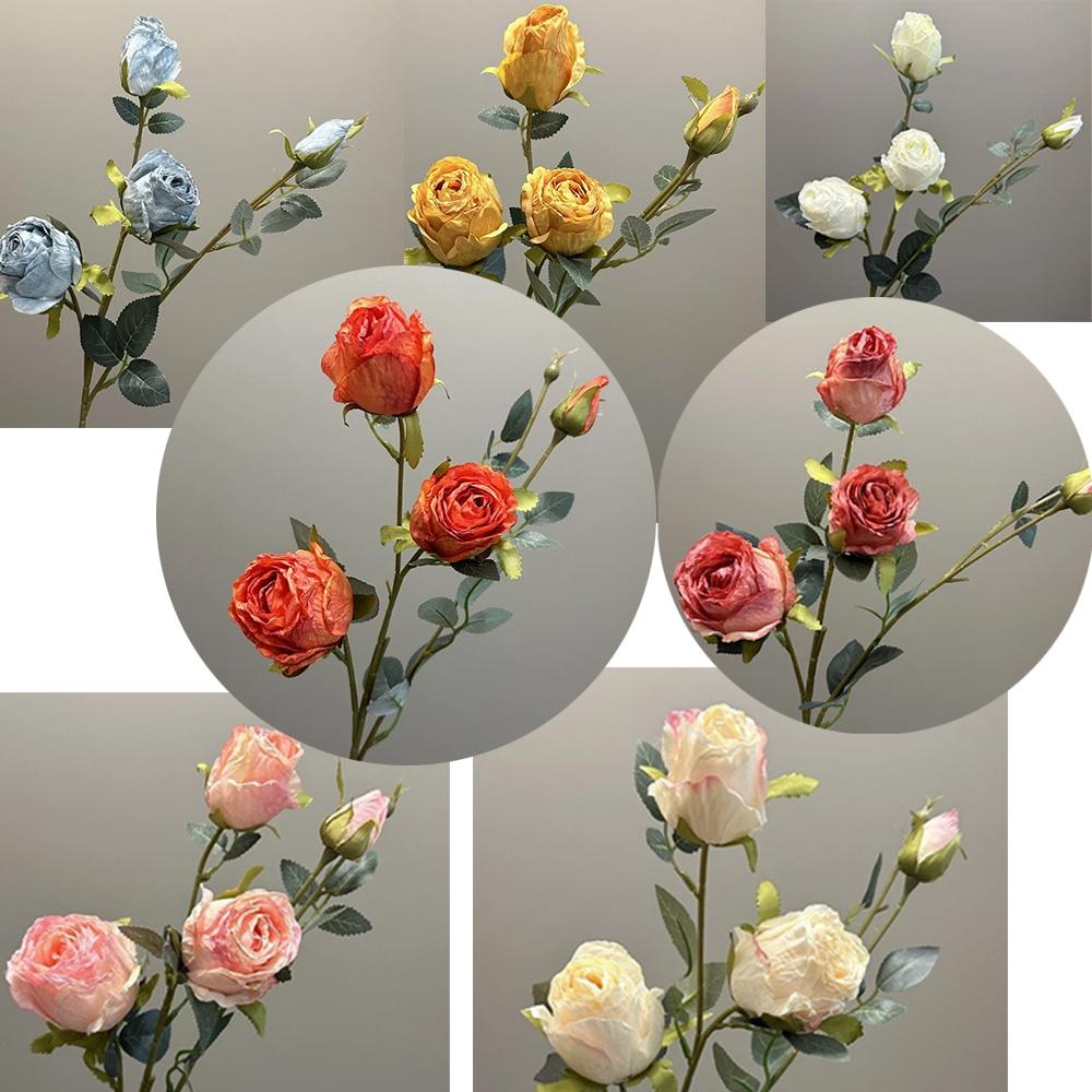 4 Heads Vintage Burnt Edge Silk Roses Retro Artificial Flowers Chic Dried Rose Bouquet For Home Wedding Party Decor