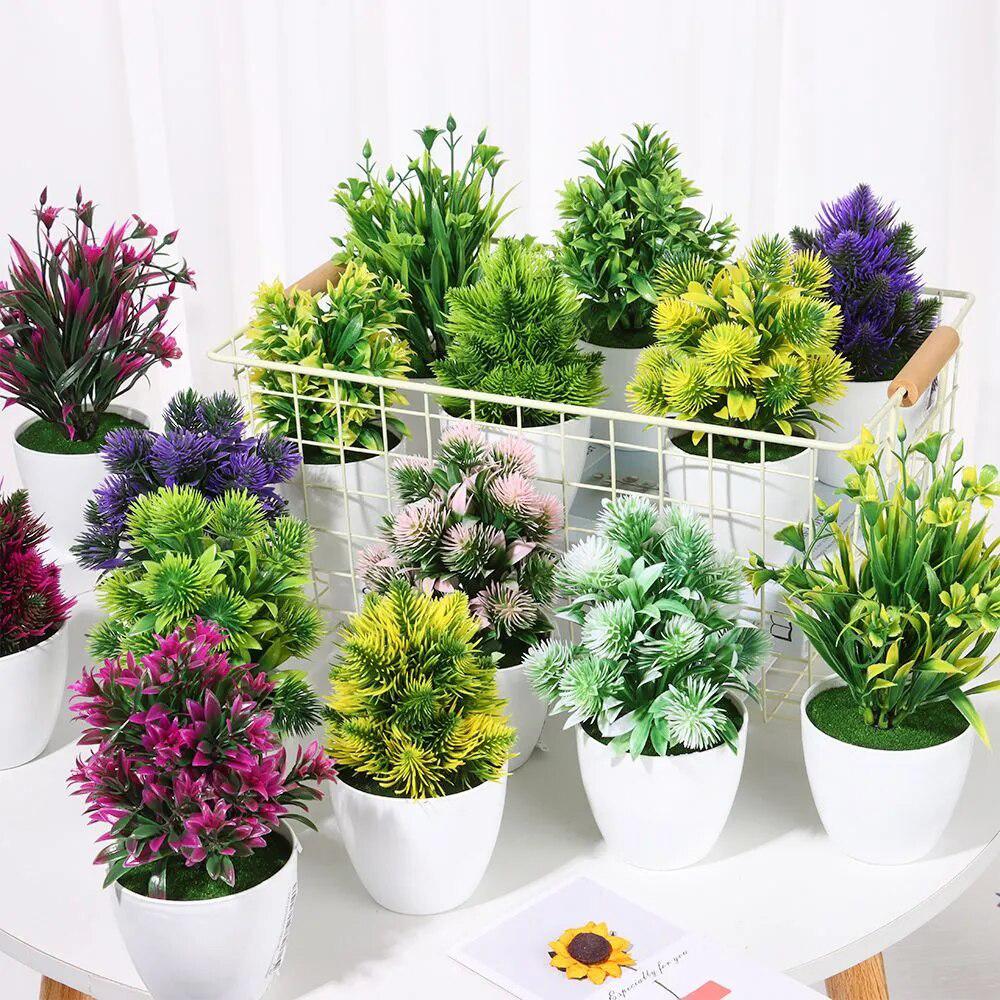 

34 варианта искусственных растений бонсай, реалистичная зелень в горшках