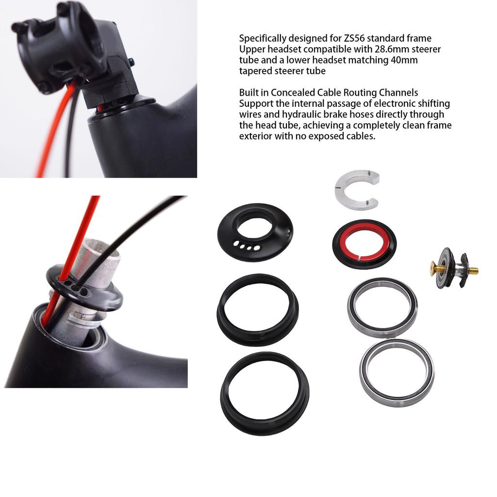 Fahrrad Integrated Steuersatz für ZS56 Rahmen Oberteil Aluminium 28,6 mm Unterteil 40 mm Interne Kabelführung Fahrrad Steuersatz mit gedichteten Lagern für Tapered Gabel