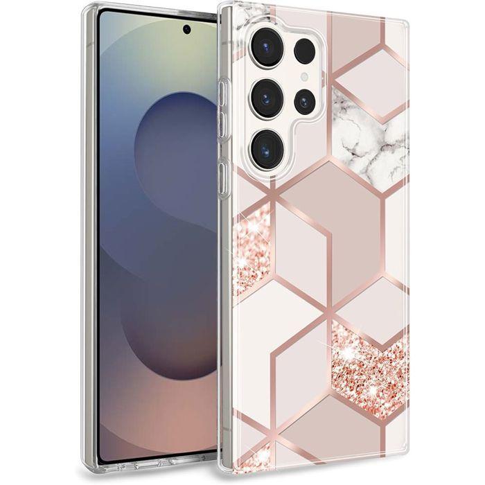 Coque de protection - BOOLING - pour Samsung Galaxy S25 Ultra - Marbre Rose - 2 Verres Trempés - Antichoc