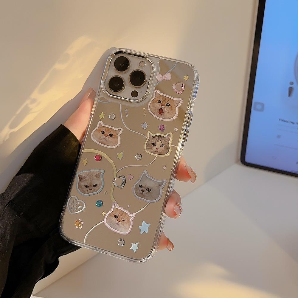Color Diamond Cat IPhone 16 Apple Phone Case 14 Plating Mirror 13 High end Sense 12 Suitable for 15pro Max