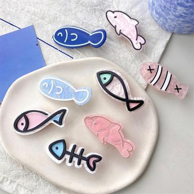 Girl Hairpin Macaron Color Ocean Fish Shape Acrylic Hair Clips Smooth Rounded