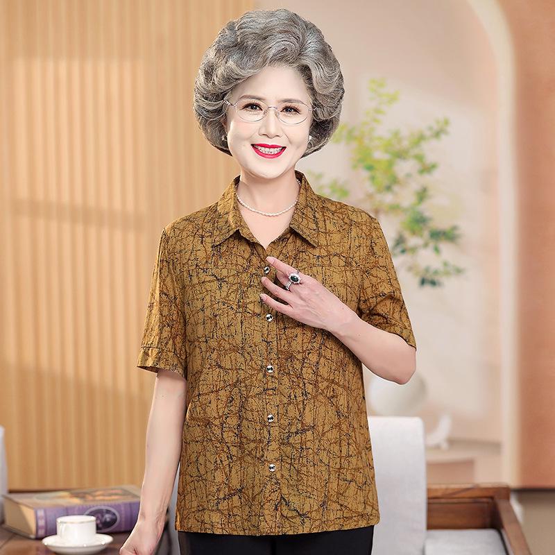 

Elderly Women s 2026 Summer Short-Sleeved Cotton Shirts for Grandma 5XL (150-165 lbs)