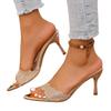 Lace Trim Pointed Toe Stiletto Elegant Wedding Shoes Women's Fashion Open‑Toe High Heel Slides Party Evening Pumps