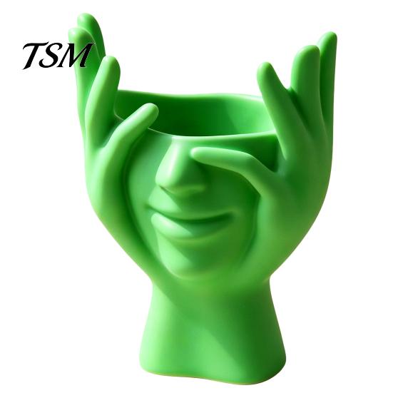 Multifunctional Desktop Bin 3D Printed Face Vase, Face-Holding Pen Holder Art Decor, Creative Makeup Brush Abstract Holder, Flower Arrangement